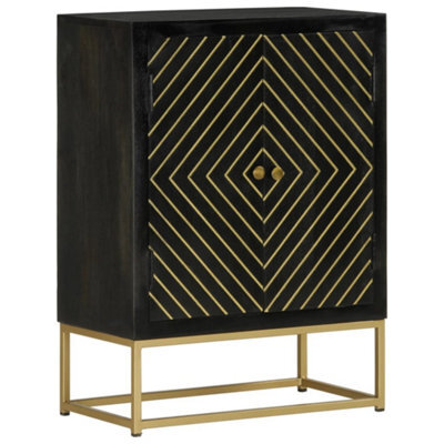 Vidaxl Sideboard With 2 Doors Black&gold 55X30X75 Cm Solid Wood Mango - image 1