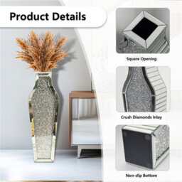 Artloge Crushed Diamond Mirrored Vase Floor Vase Bling Crystal Glass Vase Decorative - thumbnail 5