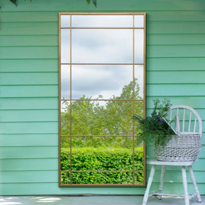 Mirroroutlet The Tabula Gold Metal Framed Window Wall Or Leaner Garden Mirror 180Cm X 90Cm - image 1