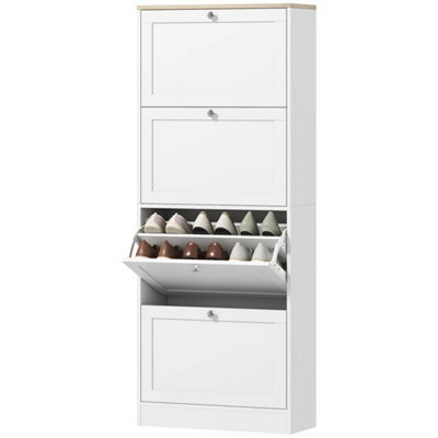Slim Shoe Storage Cabinet With 4 Flip Drawers And Adjustable Divider White - image 1