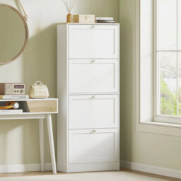 Slim Shoe Storage Cabinet With 4 Flip Drawers And Adjustable Divider White - thumbnail 6