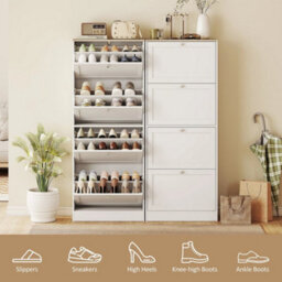 Slim Shoe Storage Cabinet With 4 Flip Drawers And Adjustable Divider White - thumbnail 5