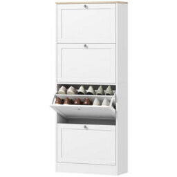 Slim Shoe Storage Cabinet With 4 Flip Drawers And Adjustable Divider White - thumbnail 1