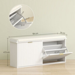 Homcom Shoe Storage Bench With Cushion And Flip-Drawer 104X26X47.5Cm White - thumbnail 3