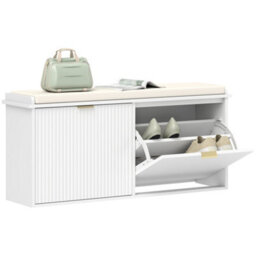 Homcom Shoe Storage Bench With Cushion And Flip-Drawer 104X26X47.5Cm White - thumbnail 2