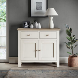 Farro Coconut White Small Sideboard With Washed Oak Top - Fully Assembled By Roseland Furniture - thumbnail 5