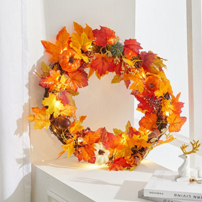 Living And Home 60Cm Fall Wreath For Front Door Halloween Thanksgiving Decoration - image 1