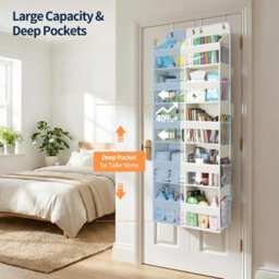 Amorly Beige Over Door Hanging Organiser,5 Tier 10 Compartments, 80Lbs Heavy Duty Storage With Clear Window For Closet,pantry&bathroom - thumbnail 3