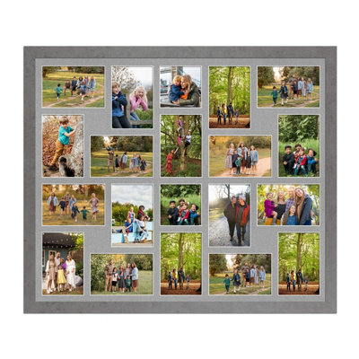 AK Frames 80X70Cm Marble Grey Modern Multi Photo Frame With Silver Mount - Holds 20 Apertures (18X) 6X4, (2X) 4X4 Photos - image 1