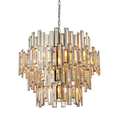 Luminosa Lighting Luminosa Viviana Pendant Chrome Effect Plate & Champagne Crystal (K9) Drops 15 Light Dimmable Ip20 - E14 - image 1