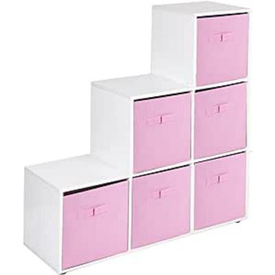 Urbn-Living Urbnliving 91Cm Height 6 Cube Step White Storage Bookcase Unit Shelf Light Pink Drawers Baskets - image 1