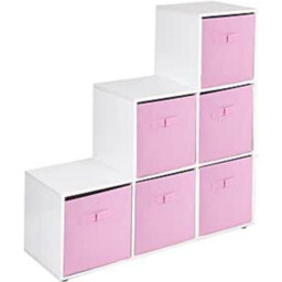 Urbn-Living Urbnliving 91Cm Height 6 Cube Step White Storage Bookcase Unit Shelf Light Pink Drawers Baskets