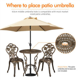 Yaheetech Bronze 3 Piece Patio Bistro Set, 2 Seater Metal Garden Table & Chairs Bistro Coffee Table Set, Rose Design - thumbnail 8