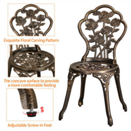 Yaheetech Bronze 3 Piece Patio Bistro Set, 2 Seater Metal Garden Table & Chairs Bistro Coffee Table Set, Rose Design - thumbnail 4