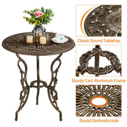 Yaheetech Bronze 3 Piece Patio Bistro Set, 2 Seater Metal Garden Table & Chairs Bistro Coffee Table Set, Rose Design - thumbnail 5