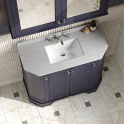 Hudson Reed Floor Standing 4 Door Angled Vanity Unit With 3 Tap Hole Grey Marble Top & Basin, Twilight Blue, 1036 X 470 mm - thumbnail 3