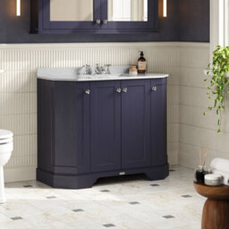 Hudson Reed Floor Standing 4 Door Angled Vanity Unit With 3 Tap Hole Grey Marble Top & Basin, Twilight Blue, 1036 X 470 mm - thumbnail 4