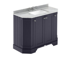 Hudson Reed Floor Standing 4 Door Angled Vanity Unit With 3 Tap Hole Grey Marble Top & Basin, Twilight Blue, 1036 X 470 mm