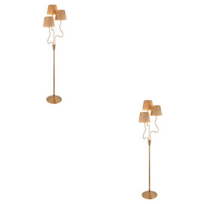 Loops Stylish Set Of 2 Tall Wriggle Floor Lamps In Brushed Brass With Raffia Shades - image 1