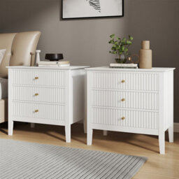 Melody Maison Pair Of Large 3 Drawer Bedside Tables - Hales White Range - thumbnail 2