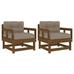 Berkfield Garden Chairs With Cushions 2 Pcs Honey Brown Solid Wood Pine - thumbnail 2