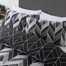 OHS Geo Duvet Cover Bedding Set Pillowcase Reversible Chevron, Grey - King - thumbnail 2