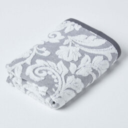 Homescapes Damask Turkish Cotton 600 Gsm Hand Towel, Silver