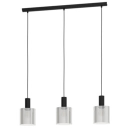 Eglo Gorosiba Pendant Light, Black Steel With Smoked Glass Shades, E27 Fittings, 850mm Indoor Linear Pendant - thumbnail 3