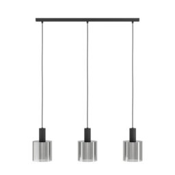Eglo Gorosiba Pendant Light, Black Steel With Smoked Glass Shades, E27 Fittings, 850mm Indoor Linear Pendant - thumbnail 2