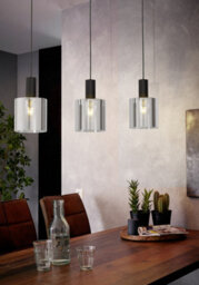 Eglo Gorosiba Pendant Light, Black Steel With Smoked Glass Shades, E27 Fittings, 850mm Indoor Linear Pendant