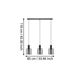 Eglo Gorosiba Pendant Light, Black Steel With Smoked Glass Shades, E27 Fittings, 850mm Indoor Linear Pendant - thumbnail 5