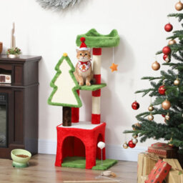 Pawhut 103Cm Christmas Cat Tower With Scratching Post And Board, Green - thumbnail 1