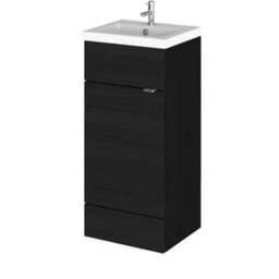 Hudson Reed Fusion Floor Standing 1 Door Vanity Unit & Polymarble Basin, Sink Vanity Unit, Charcoal Black, 400mm - thumbnail 1