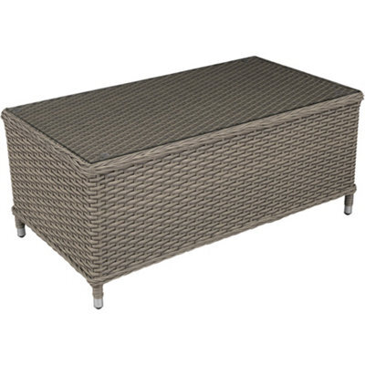 Loops 108Cm Outdoor Coffee Table - Rattan Wicker & Glass Top - Garden Bistro Dining - image 1