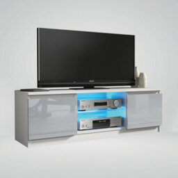 Tv Unit 120Cm Sideboard Cabinet Cupboard Tv Stand Living Room High Gloss Doors - White & Grey - thumbnail 3