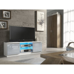 Tv Unit 120Cm Sideboard Cabinet Cupboard Tv Stand Living Room High Gloss Doors - White & Grey - thumbnail 6