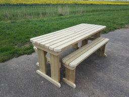 Arbor Garden Solutions Yews Picnic Bench - Wooden Rounded Garden Table And Bench Set (4Ft, Natural Finish) - thumbnail 5