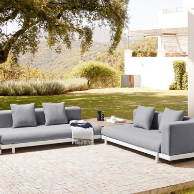 Beliani 5-Seater Outdoor Sofa Set With Coffee Tables, Grey Fabric, Powder-Coated Frame - image 1