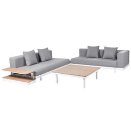 Beliani 5-Seater Outdoor Sofa Set With Coffee Tables, Grey Fabric, Powder-Coated Frame - thumbnail 2