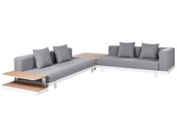 Beliani 5-Seater Outdoor Sofa Set With Coffee Tables, Grey Fabric, Powder-Coated Frame - thumbnail 3