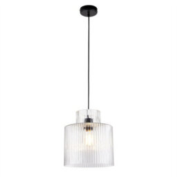 First Choice Lighting Set Of 2 Portland - Matt Black Clear Ribbed Glass Ceiling Pendants - thumbnail 3