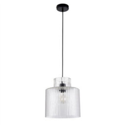 First Choice Lighting Set Of 2 Portland - Matt Black Clear Ribbed Glass Ceiling Pendants - thumbnail 2