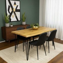 Kosy Koala Dining Table Set With 4 Black Gem Pattern Chairs Modern Kitchen Dining Room Furniture
