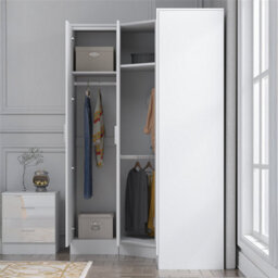 Reflect 3Pc Wardrobe Bundle - 1 Door Corner + 2X 1 Door Plain - White Gloss & Matt White - H: 180Cm X W: 150Cm X D: 74Cm - thumbnail 4