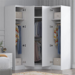 Reflect 3Pc Wardrobe Bundle - 1 Door Corner + 2X 1 Door Plain - White Gloss & Matt White - H: 180Cm X W: 150Cm X D: 74Cm - thumbnail 2