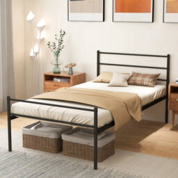 3Ft Single Metal Bed Frame Heavy-Duty Slatted Platform Bed Headboard - thumbnail 4
