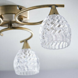 Semi Flush Ceiling Light Brass Textured Glass 3 Bulb Hanging Pendant Lamp Shade - thumbnail 3