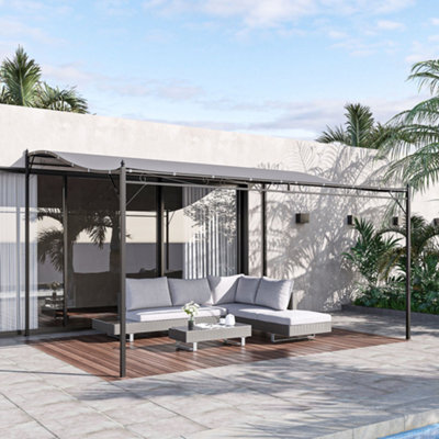 Outsunny 4 X 3M Wall Mounted Awning Free Stand Canopy Shade Porch Pergola Grey - image 1