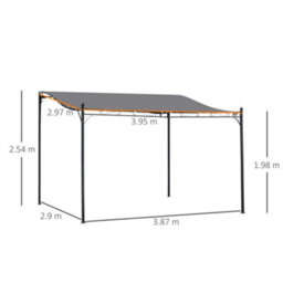 Outsunny 4 X 3M Wall Mounted Awning Free Stand Canopy Shade Porch Pergola Grey - thumbnail 3