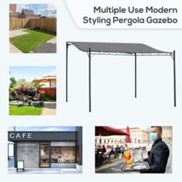 Outsunny 4 X 3M Wall Mounted Awning Free Stand Canopy Shade Porch Pergola Grey - thumbnail 6